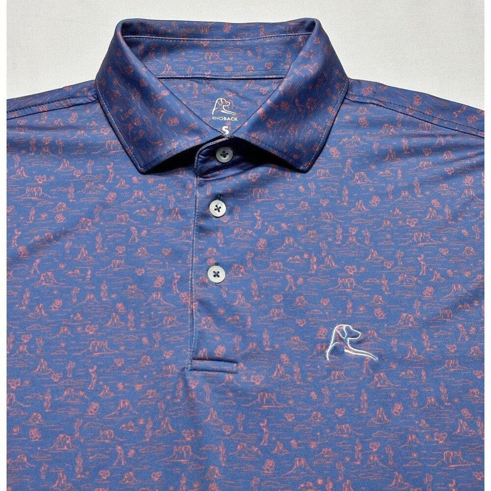Rhoback Golf Polo Shirt Arizona Desert Graphic Performance Stretch Mens S *READ
